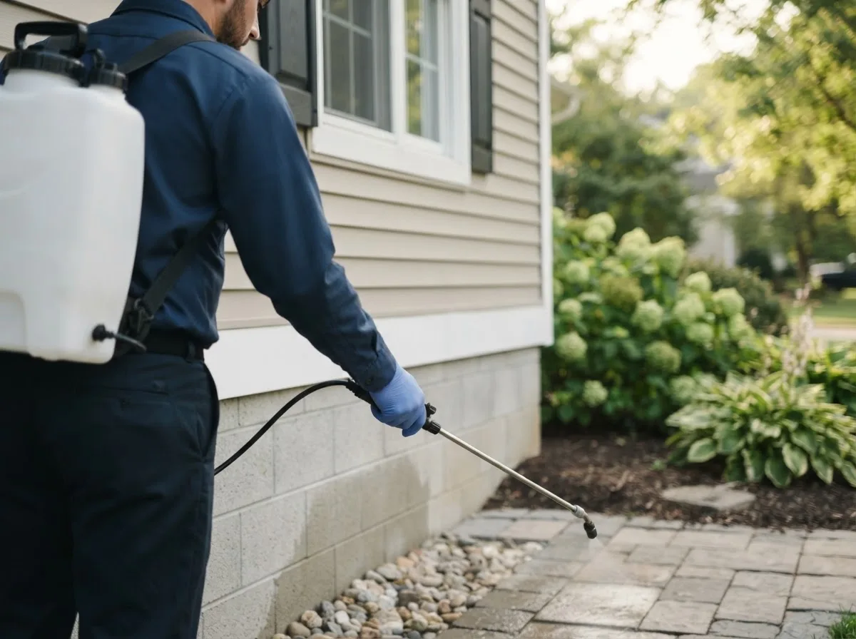 Pest control technician inspecting a home in Foster, MO